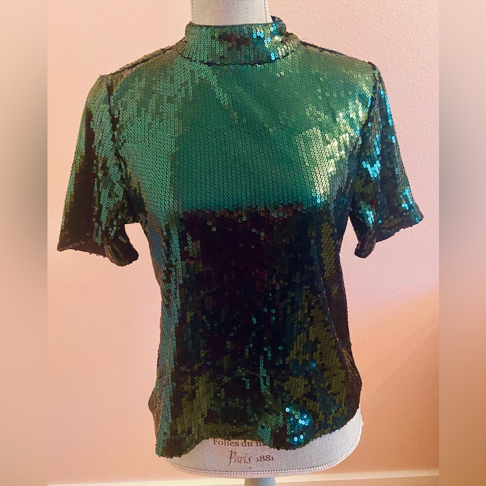 NEW Michael Kors Green Sequin Short Sleeved Blouse NWT!!